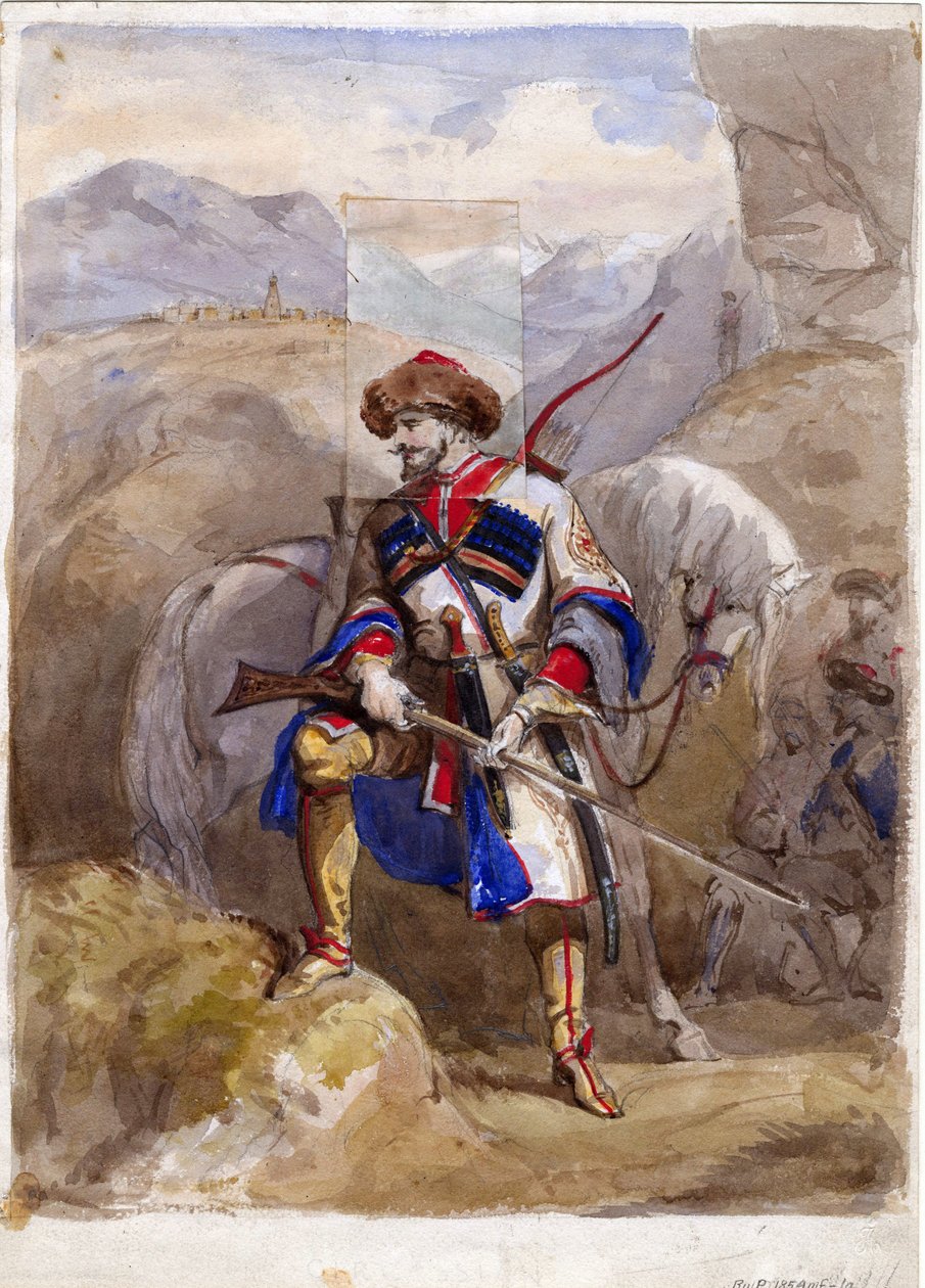 Chamil ou Imam Chamil - Imam Shamil (1797-1871) - Anonym - 1854 - Akvarel på papir - 32x23 - Privat samling af Anonymous Anonymous