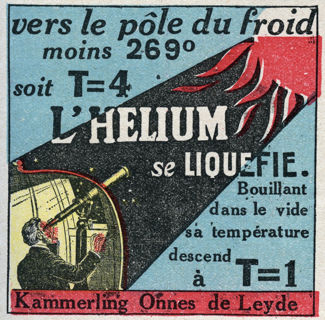 Ændringer i tilstande: dampe. Hollandske Heike Kammerling Ones (1853-1926), fra Leiden, formåede at gøre helium flydende i 1908. Anonym illustration fra 1925. Privat samling. af Anonymous Anonymous