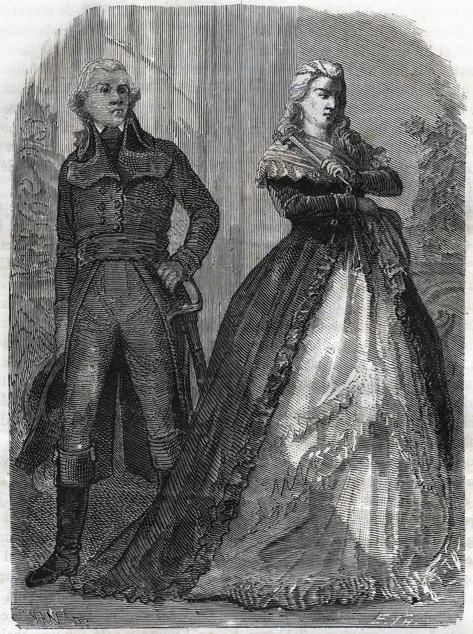 Charles Francois du Perier dit Dumouriez (1739-1823), fransk general med dronning Marie Antoinette (1755-1793). Indgravering fra 1866 i "Histoire de la Revolution francaise"" af Adolphe Thiers. Privat samling. af Anonymous Anonymous