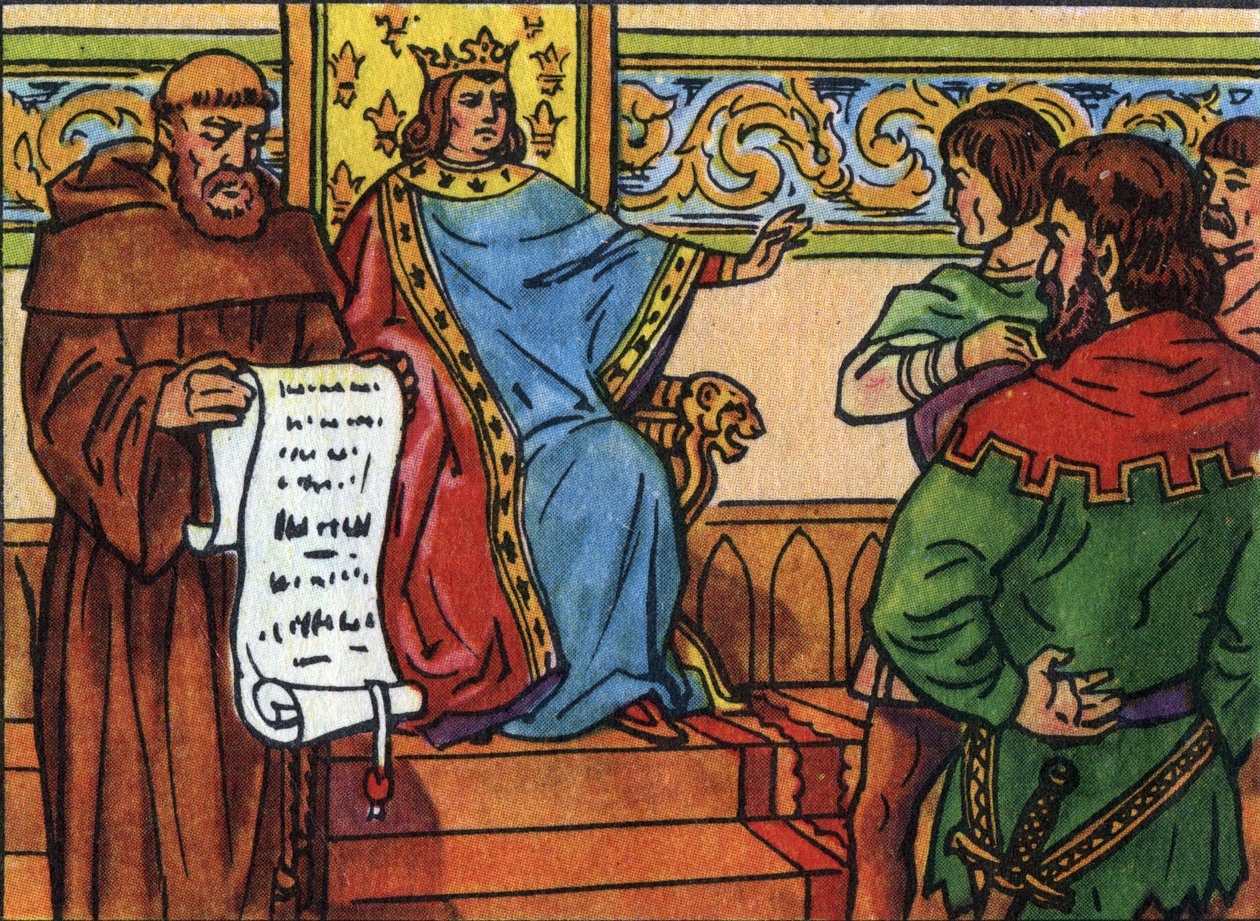 Charles IV the Bel (1294-1328) pålagde herrerne sin testamente. Anonym illustration i ""Samling af Frankrigs suveræner og statsoverhoveder"". 20. århundrede. Privat samling. af Anonymous Anonymous