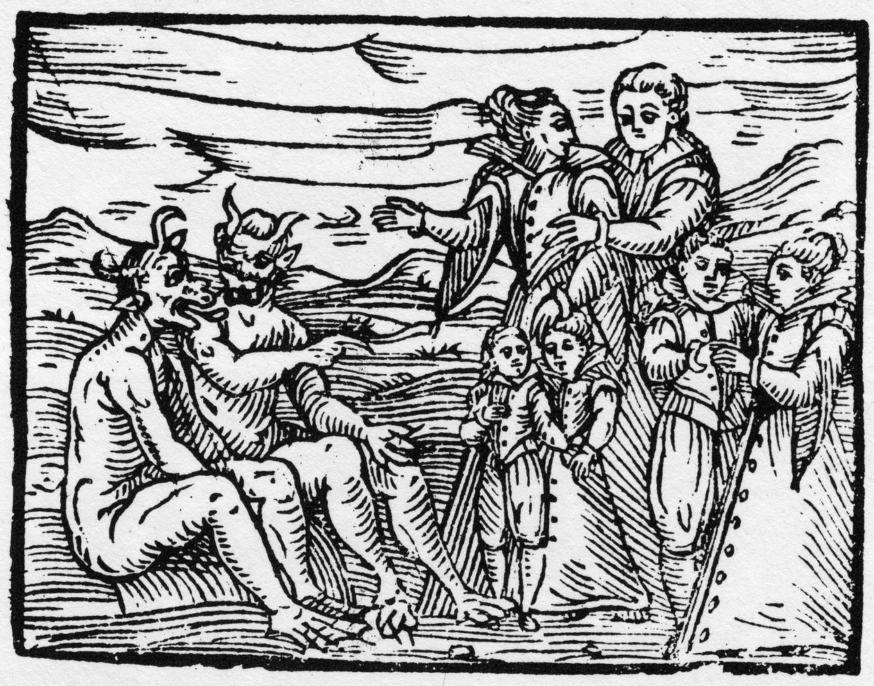 Barn optaget på sabbatten for første gang - "" Compendium Maleficarum"", omhandler hekse, deres ondskab og deres sortileges af Francesco Maria Guazzo eller Guaccio eller Guaccius (15?? -16??) 1608 privatsamling af Anonymous Anonymous