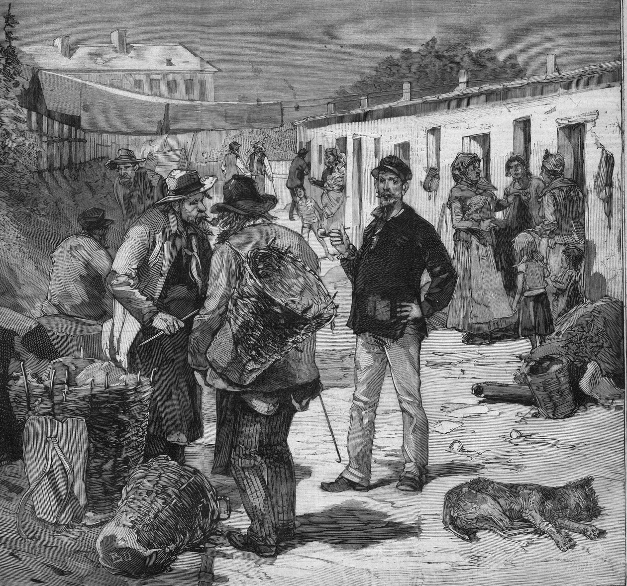 Kludeplukkernes by i Clichy, Paris. Indgravering i "" Le petit parisien"" den 7/08/1892. Privat samling af Anonymous Anonymous