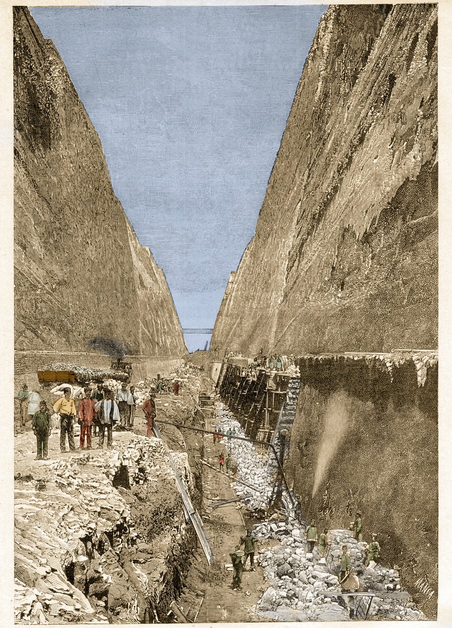 Konstruktion af Korinth-kanalen 1893 -gravering - Konstruktion af Korinth-kanalen. af Anonymous Anonymous