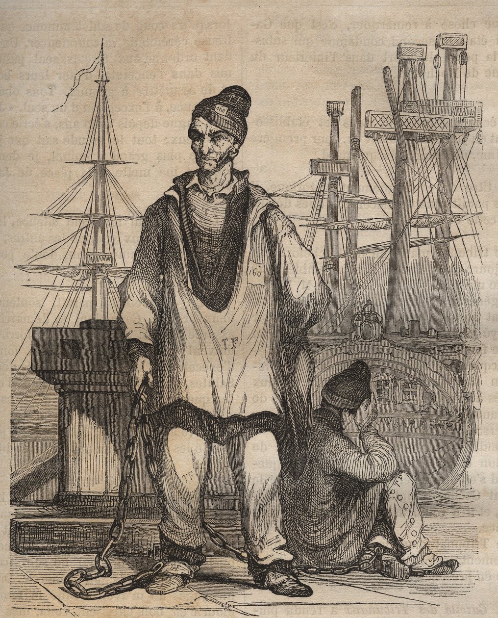 Overbevisninger til evighed ved Rochefort Bagne i det 19. århundrede. Indgravering i "Historien om fængslerne fra deres skabelse til i dag"" (1877) af Pierre Zaccone (1817-1895) (Colonia Penale - Straffekoloni) af Anonymous Anonymous