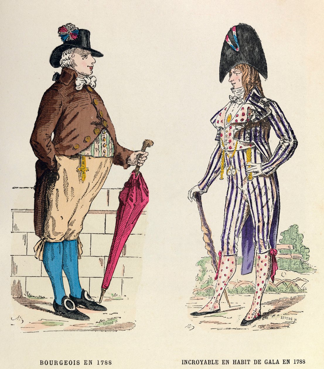 Kostume af en borgerlig og en utrolig i gallakjole i 1788 - privat samling af Anonymous Anonymous