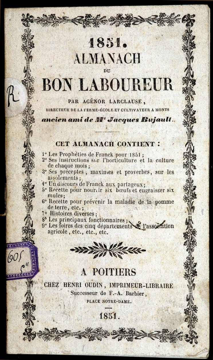 Forside af Almanach du Bon Ploureur, af Agenor Larclause, Poitiers af Anonymous Anonymous