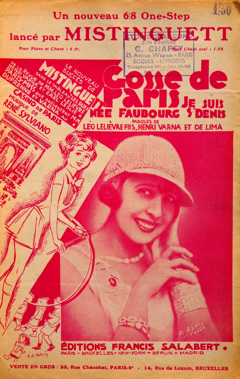 Cover af partituret "Gosse de Paris"" sunget af Mistinguett (Mistinguette) (1875 - 1956), fransk sanger af Anonymous Anonymous