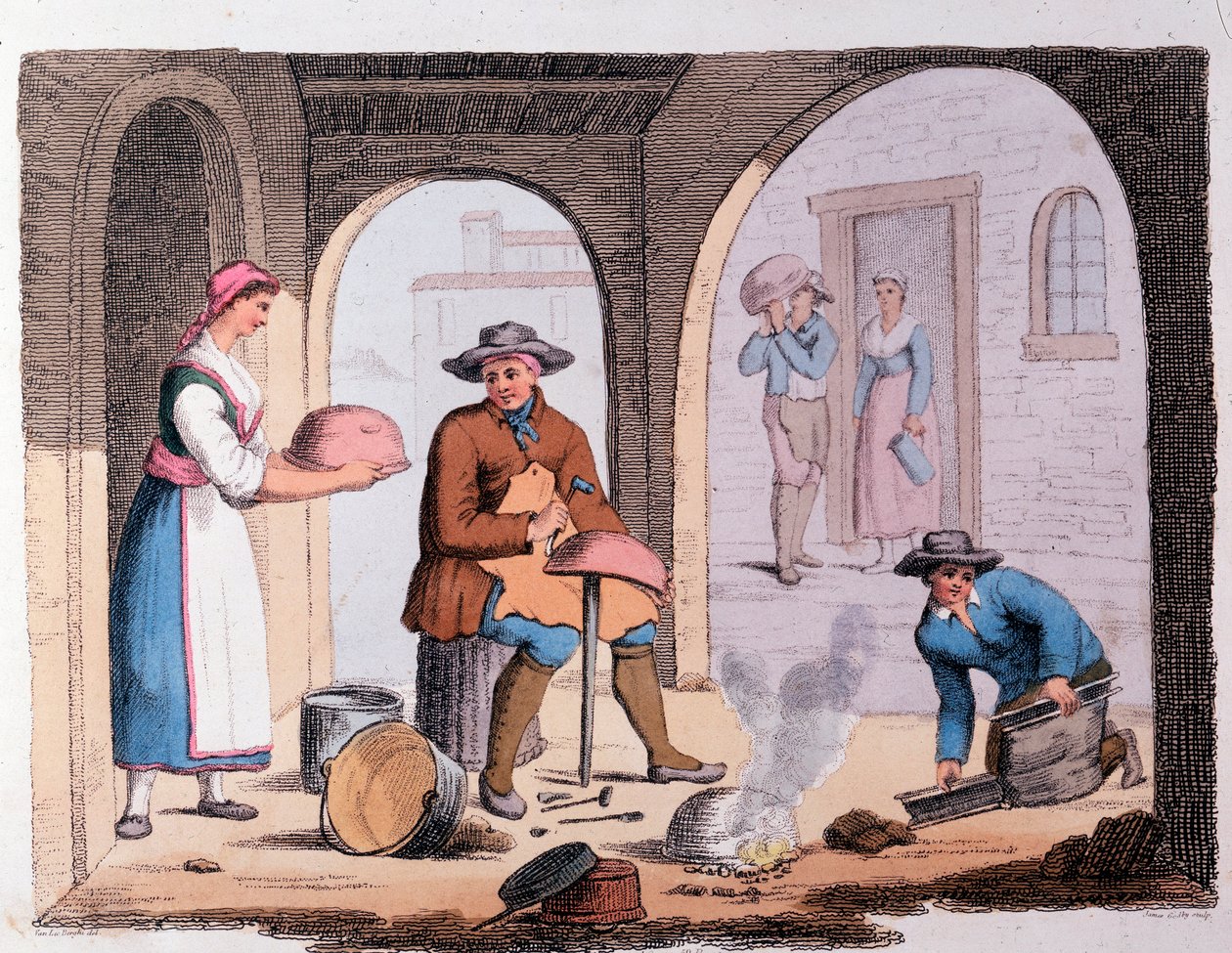 Håndværk: kedelmageren. 1800-tals gravering Privat samling af Anonymous Anonymous