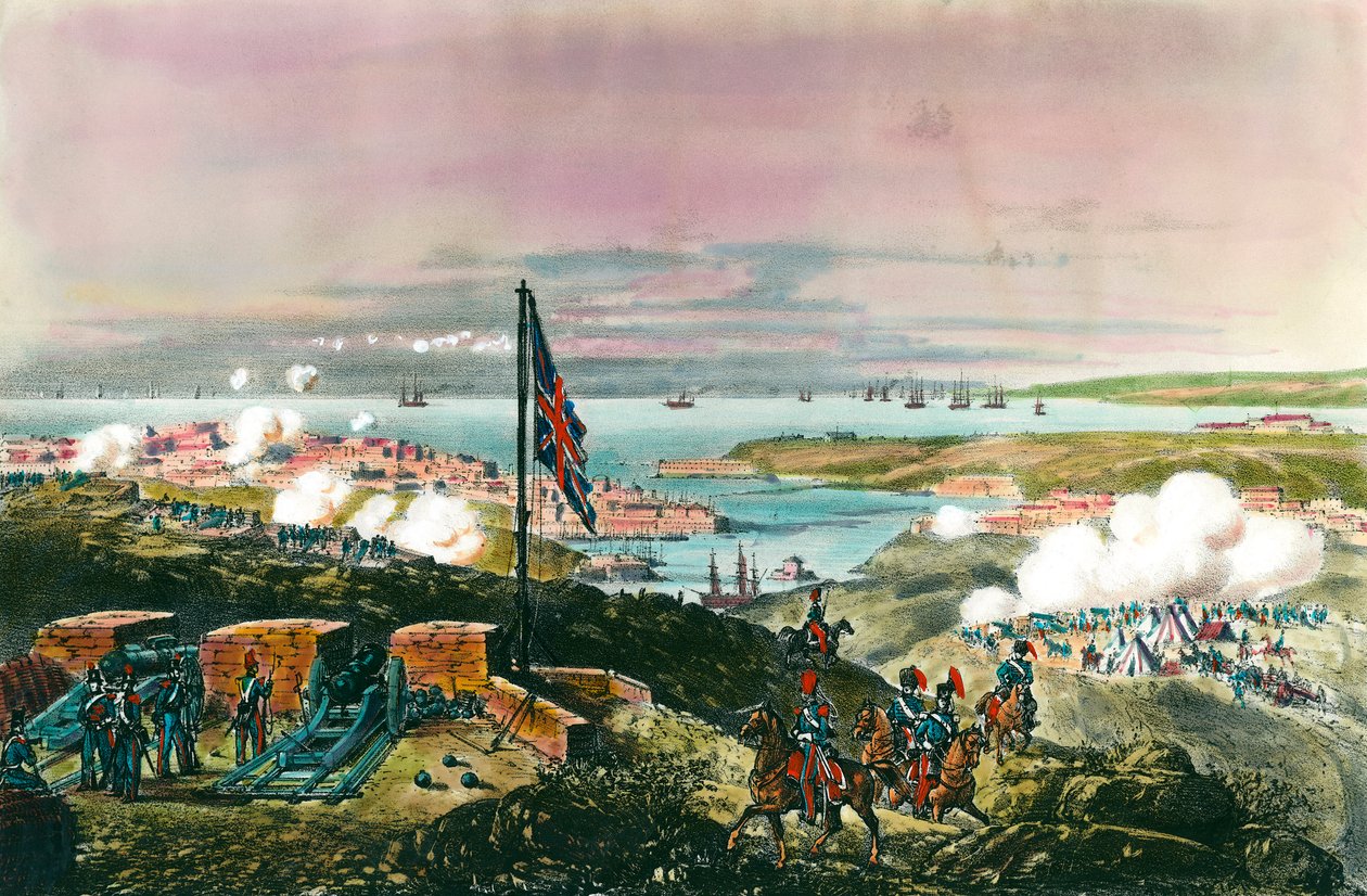 Krimkrig (1853-1856) mellem Rusland og Det Osmanniske Rige: Franskmændene og briterne allierede sig med tyrkerne for at belejre den russiske havn Sebastopol fra 17. oktober 1854 til 8. september 1855. Udsigt fra den engelske front. Indgravering af det 19.  af Anonymous Anonymous