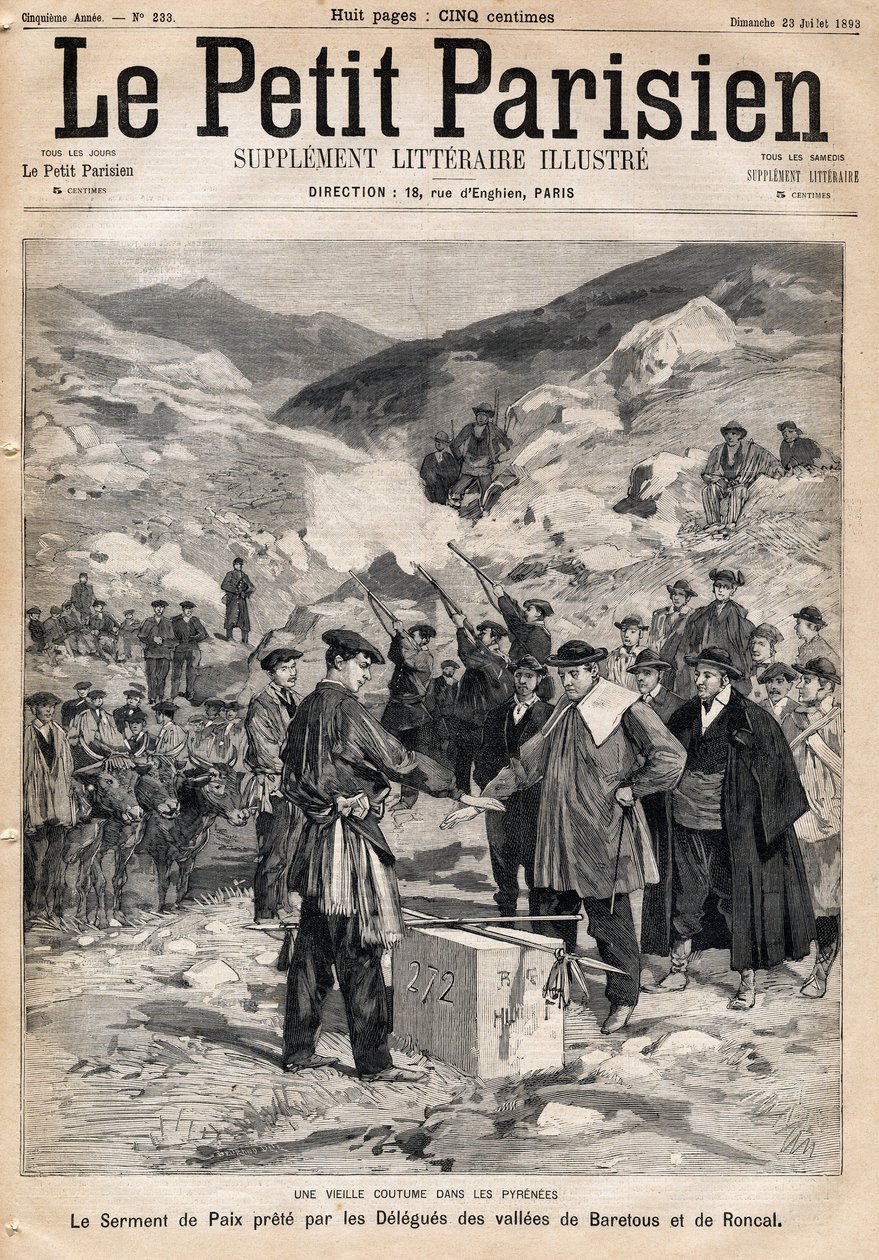 Pyrenæernes skik: fredseden aflagt af delegaerne i dalene Baretous og Roncal. En af avisen "" Le Petite Parisien"" den 23/07/1893. af Anonymous Anonymous