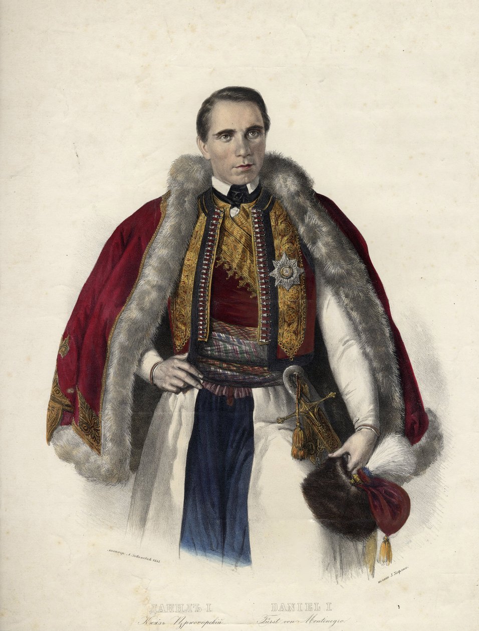 Daniel de Montenegro (1826-1860) (Danilo Aleksander Petrovic Njegos) - Danilo I, Prins af Montenegro - Anonym - 1853 - Litografi, akvarel - 40,7x30,9 - Privat samling af Anonymous Anonymous