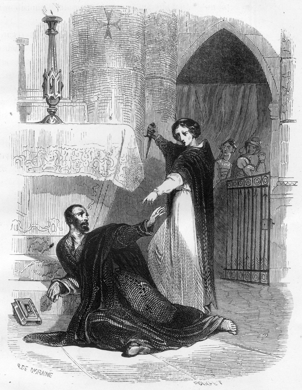 Inkvisitoren Pedro (Peter) af Arbues (1441/1442 - 1485) døde i katedralen i Zaragoza (Zaragoza) i september 1485. Illustration i "" Mysteres of the Inquisition and Other Secret Societies of Spain"" Af Victor de Fereal, Suberwick, Manuel Galo af Anonymous Anonymous