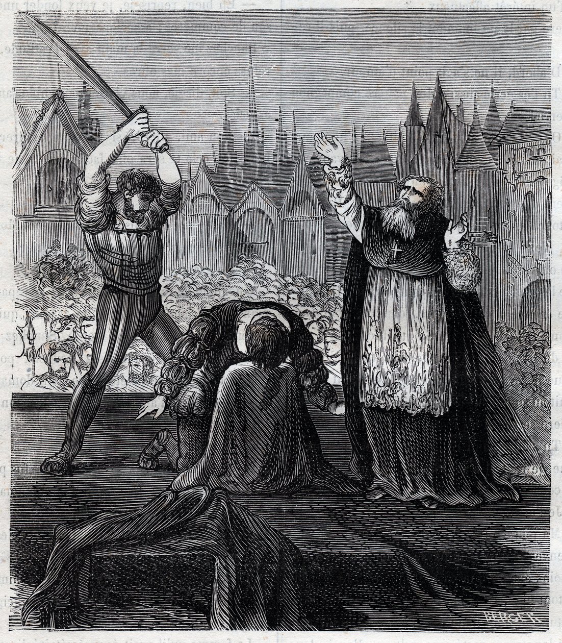 Halshugning af greve Egmont og Hoorn (1568) i Bruxelles under spansk tyranni i Holland - Fire Tyveårskrig (1568-1648): afskæring af Lamoral, greve af Egmont, prins af Gavre (1522-1568), hollandsk politiker. Han blev dømt i rammen af Anonymous Anonymous