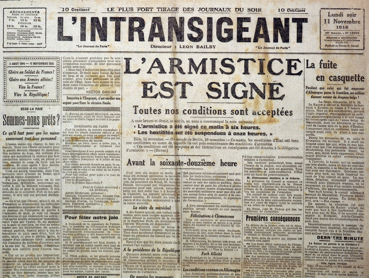 Detalje af 25989: En af "" The Intransigent""" af 11/11/1918, der annoncerer "" våbenhvilen er tegn"" af Anonymous Anonymous