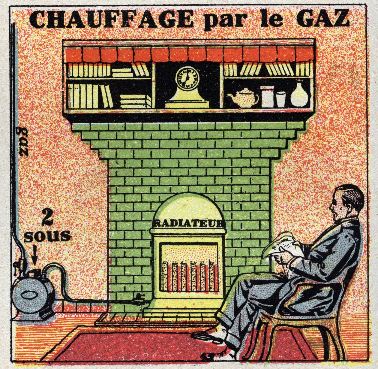 Boligvarme: gasopvarmning. Anonym illustration fra 1925. Privat samling. af Anonymous Anonymous