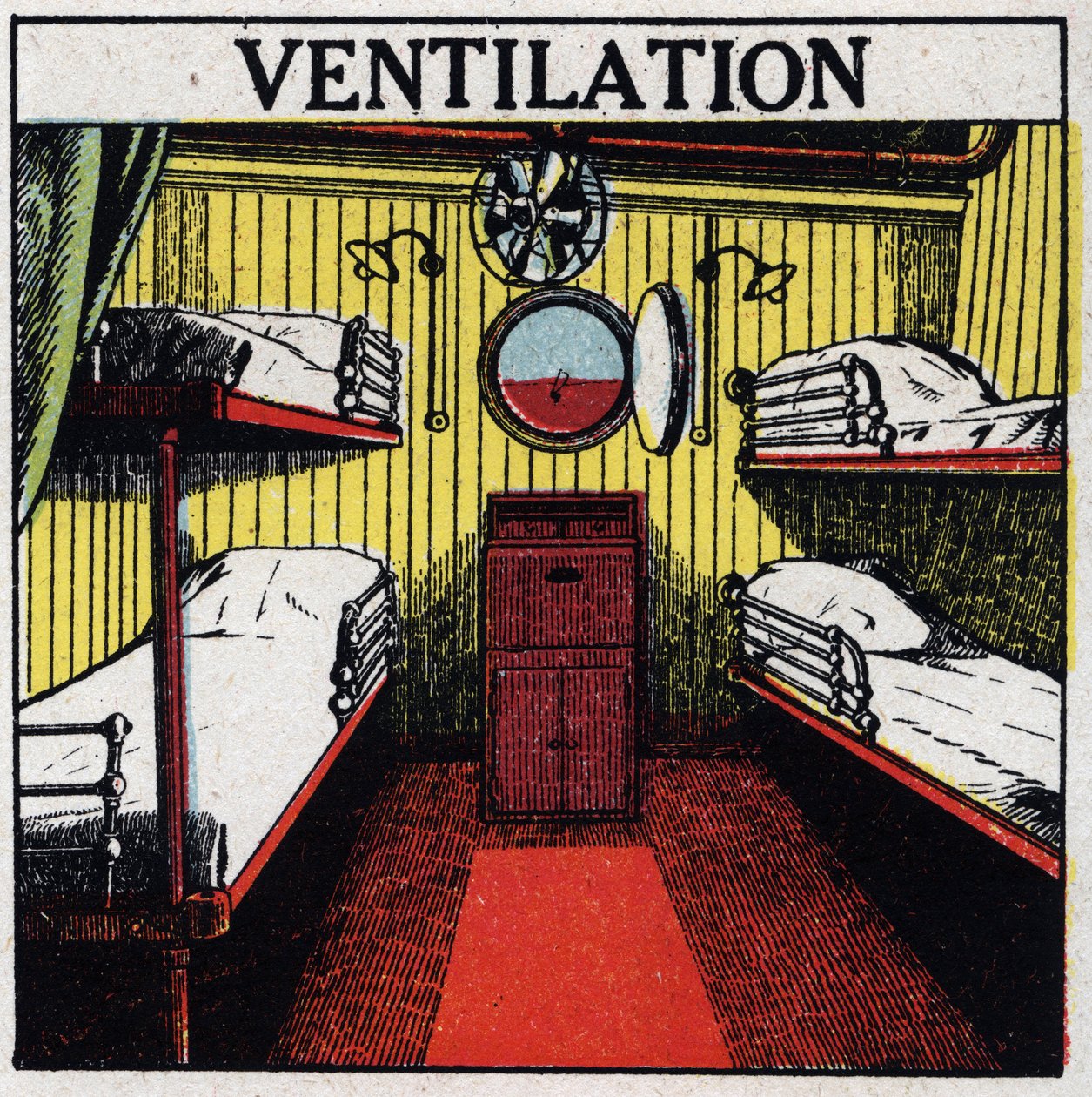 Husholdningsbrug af elektricitet: ventilation. Anonym illustration fra 1925. Privat samling. af Anonymous Anonymous