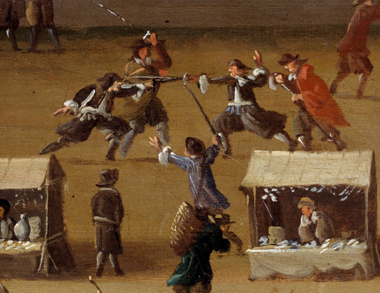 Duelscene ved Pont Neuf i Paris i det 17. århundrede Detalje. Anonymt maleri. Paris, Musée Carnavalet af Anonymous Anonymous