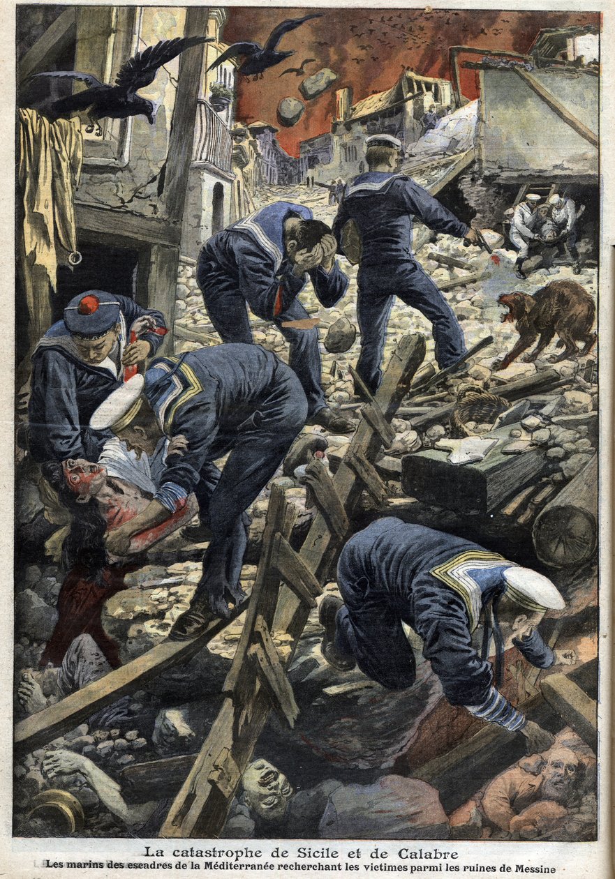 Jordskælv på Sicilien, Calabrien 1909 - Katastrofen på Sicilien og Calabrien (Jordskælv) - Middelhavets sømænd leder efter ofre blandt Messinas ruiner - "" The Little Journal""" fra januar 1909 af Anonymous Anonymous