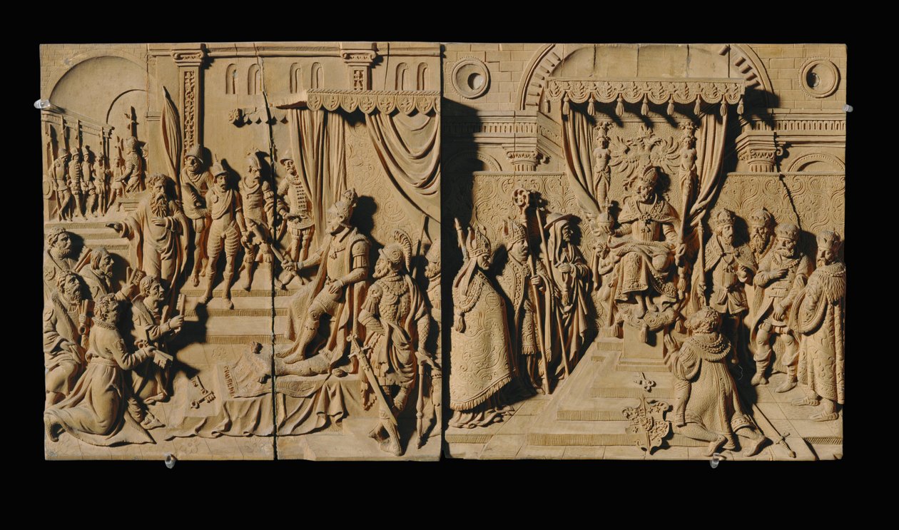 Otte udskårne relieffer, kirsebær ... (relief) af Anonymous Anonymous