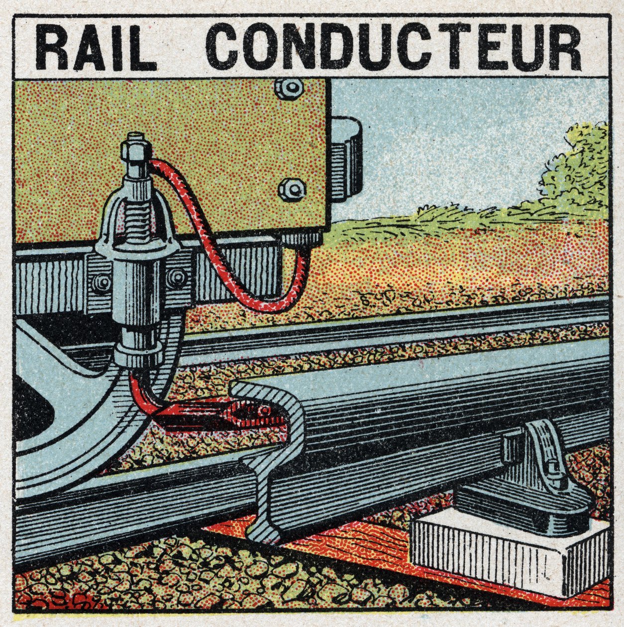 Elektriske jernbaner: ledende skinne. Anonym illustration af 1925. Privat samling. af Anonymous Anonymous