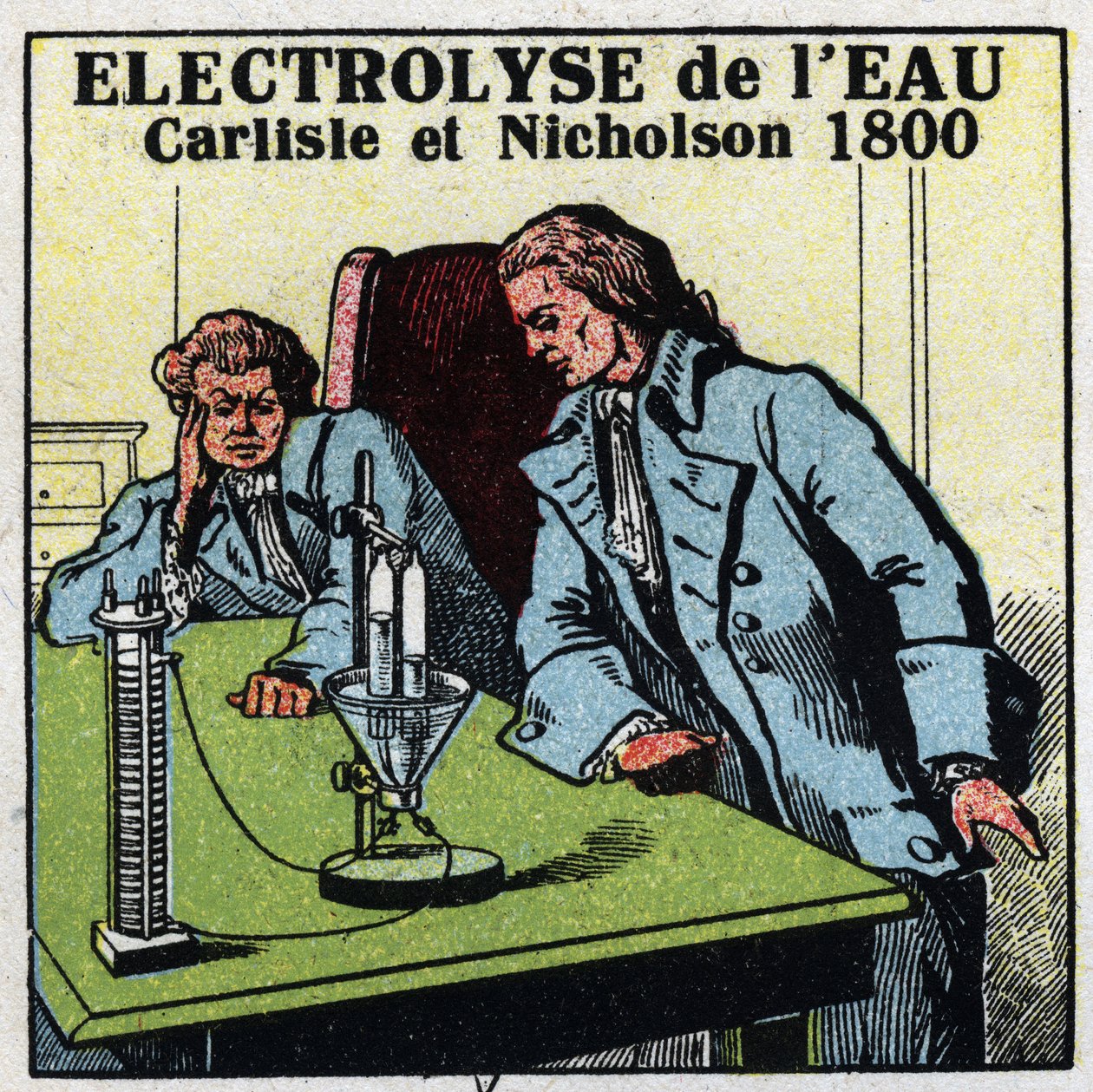 Elektrokemi: elektrolyse af vand af Anthony Carlisle (1768-1842) og William Nicholson (1753-1815) i London den 2. maj af Anonymous Anonymous