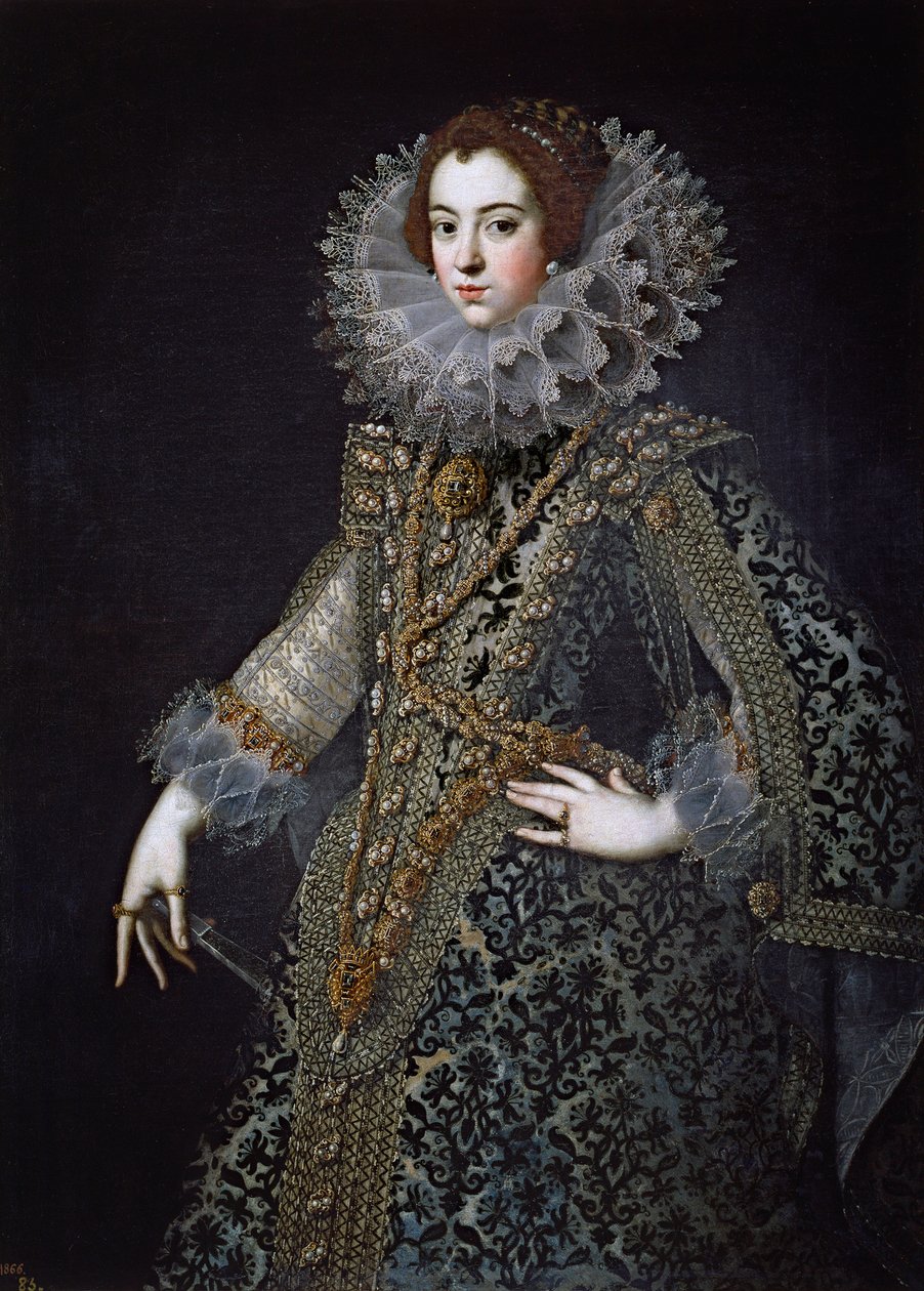 Elisabeth de France, også kaldet Elisabeth de Bourbon - Portræt af Elisabeth af Frankrig (1602-1644), dronningesort af Spanien af ​​Anonym, ca. 1620 - Olie på lærred af Anonymous Anonymous