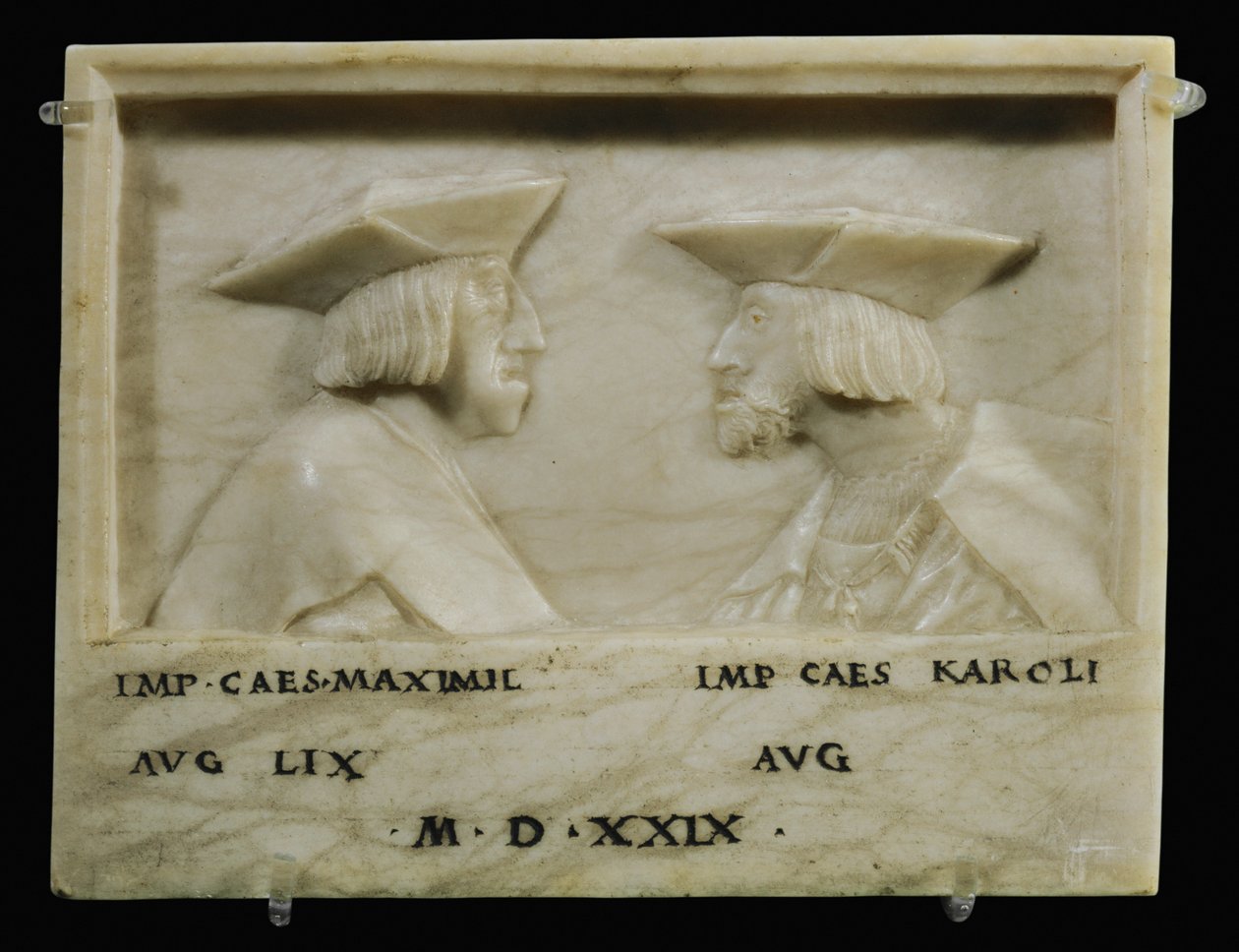 Kejser Maximilian I og hans barnebarn kejser Karl V ... (alabast) af Anonymous Anonymous