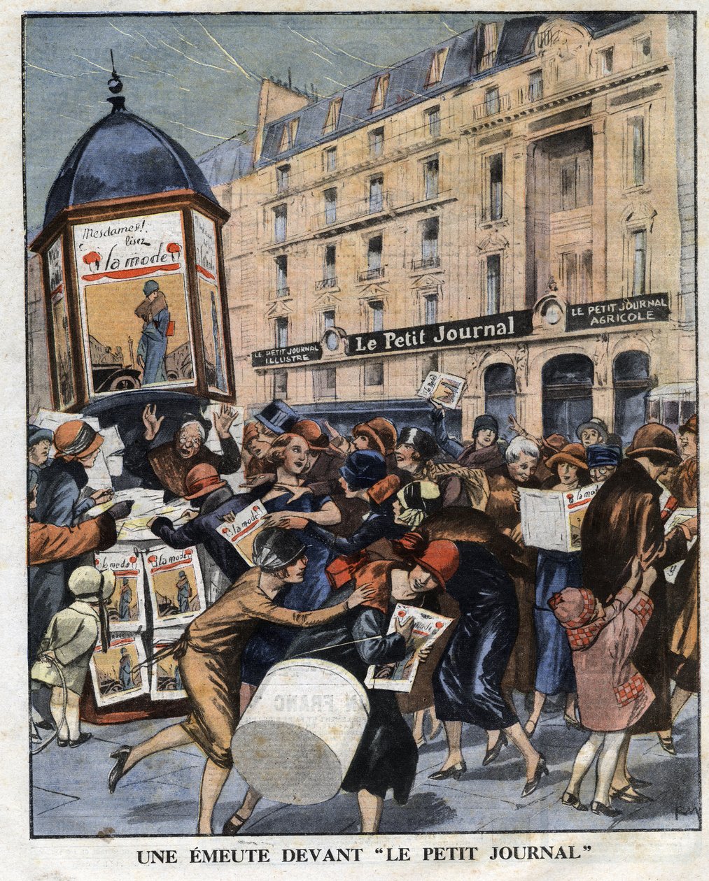 Emute des femmes ved kioskudgivelsen af det nye format af magasinet "La mode"" i Paris. Illustration taget fra “” Le petit journal”” fra 01/11/1925 Samling privee af Anonymous Anonymous