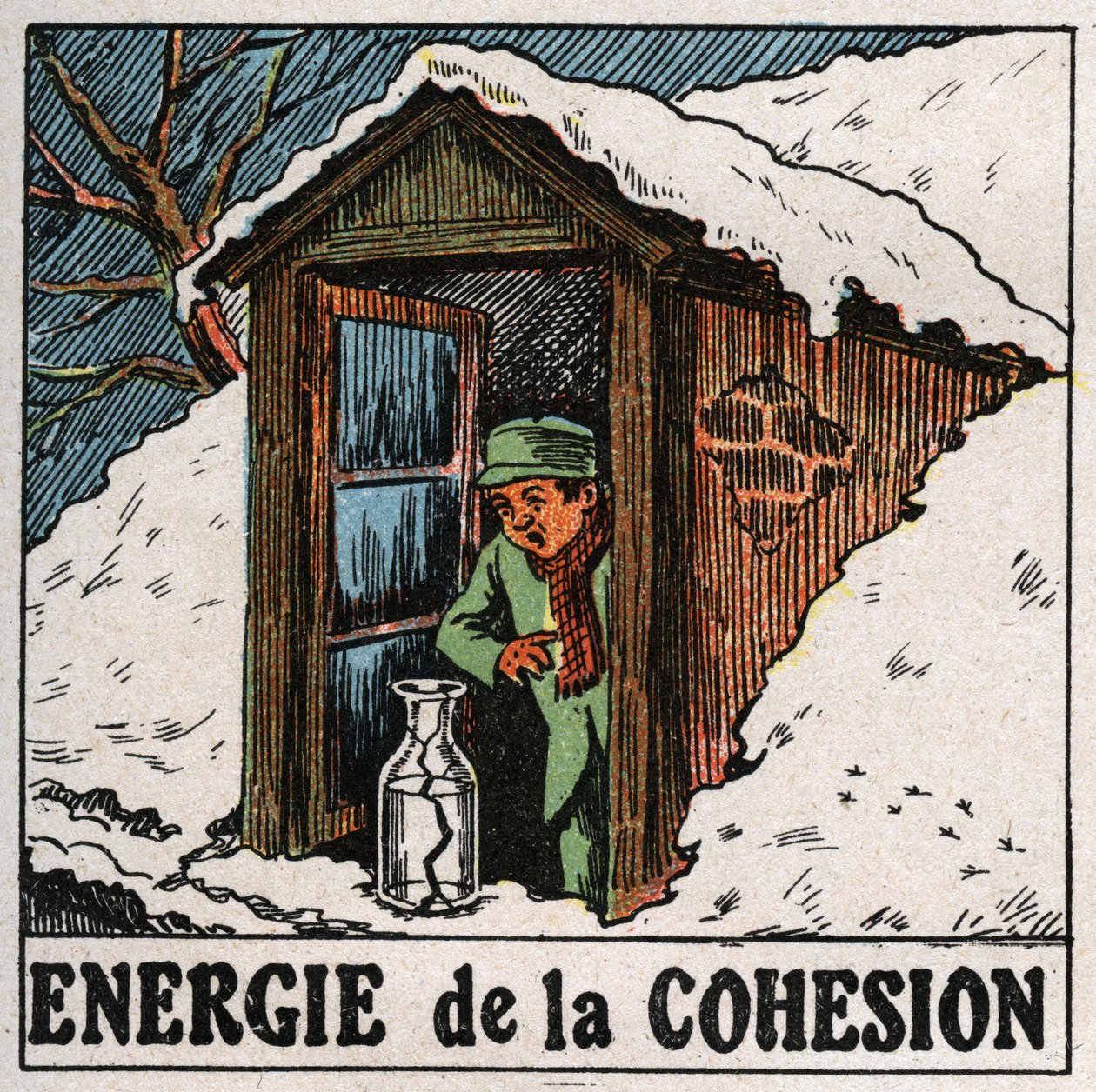 Energi af samhørighed: det kolde vand bryder vasen. Anonym illustration fra 1925. Privat samling. af Anonymous Anonymous