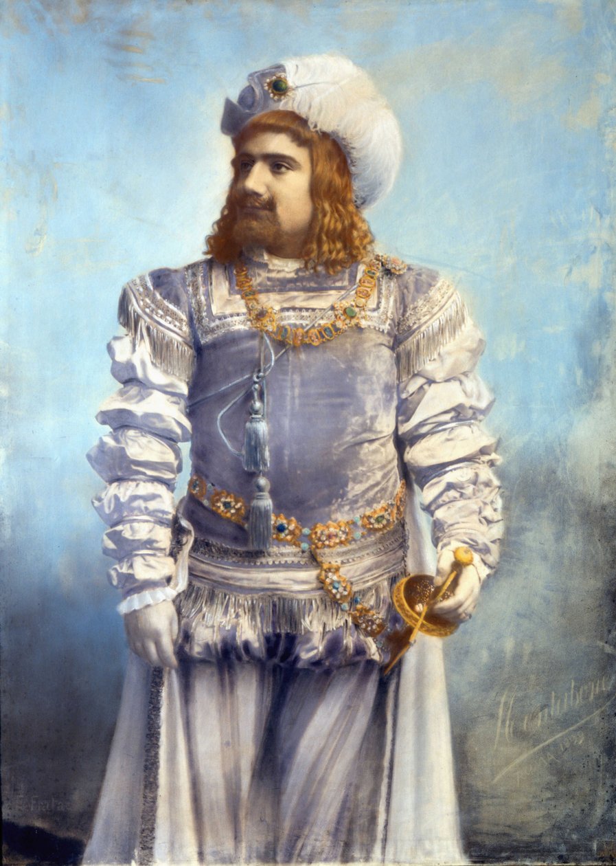 Enrico Caruso (1873-1921), italiensk tenor i rollen som Faust i Mephistophele (Mephistopheles (Mephisto) af Arrigo (eller Enrico) Boito Håndfarvet foto. Rom af Anonymous Anonymous