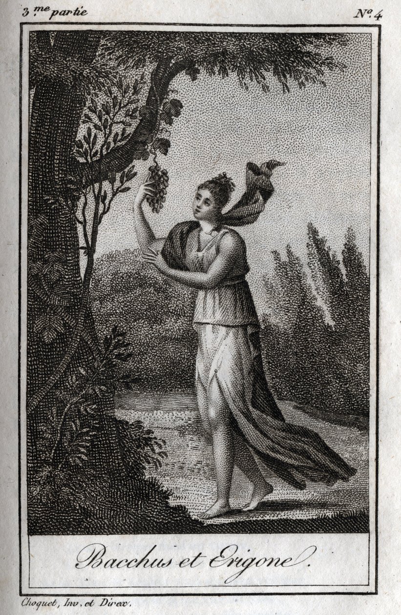 Erigo og Bacchus, Indgravering af 1819 i "Letters to Emily on Mythology" af Charles Albert Demoustier (1760-1801). Privat samling. af Anonymous Anonymous