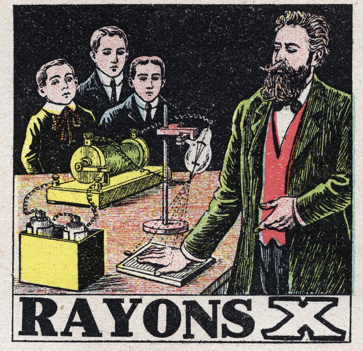 Ether (materiale): Røntgenstråler opdaget af den tyske fysiker Wilhelm Conrad Roentgen eller Roentgen (1845-1923). Anonym illustration fra 1925. Privat samling. af Anonymous Anonymous