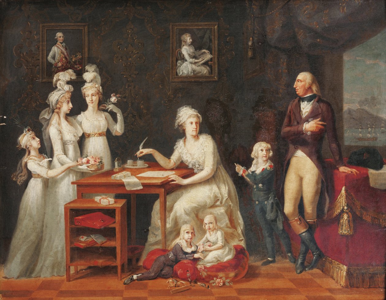 Ferdinand Ier (roi des Deux-Siciles) (1751-1825) - Kong Ferdinand IV af Napoli og Sicilien med sin familie, Anonym. Olie på træ, størrelse: 42x53,3, slutningen af 1700-tallet, privat samling af Anonymous Anonymous