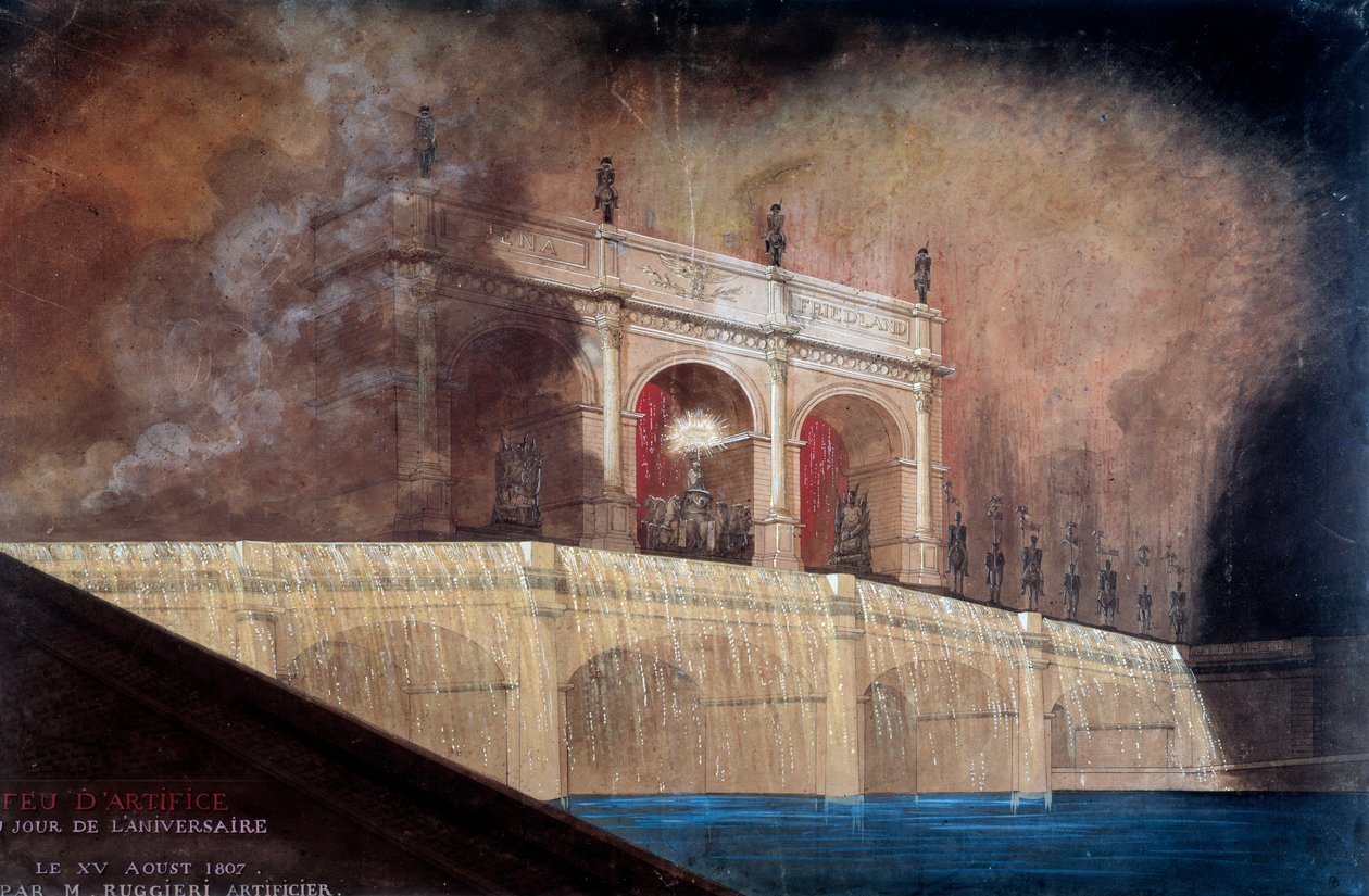 Fyrværkeri af Claude Ruggieri i Paris den 15/08/1807 Tavle efter et anonymt maleri. 1807 Paris, Musee Carnavalet af Anonymous Anonymous