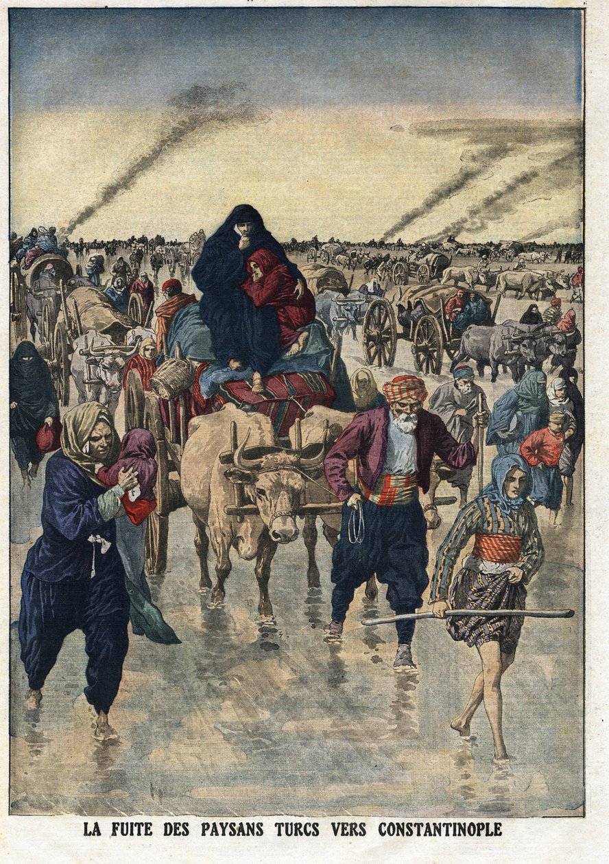 Første Balkankrig: tyrkiske bønders flugt til Konstantinopel. Illustration taget fra "" Le Petite Journal"" 24/11/1912 Privat samling. af Anonymous Anonymous