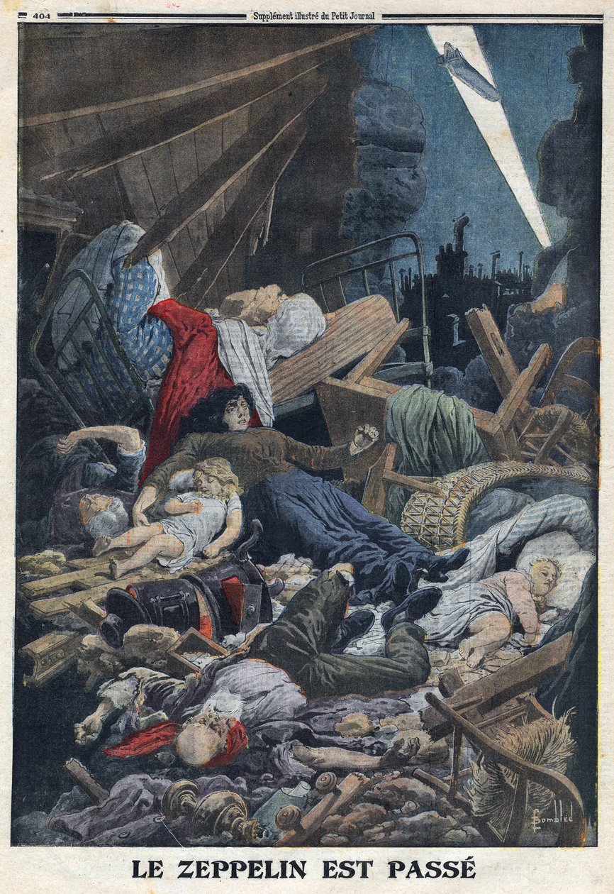 Første Verdenskrig 1914-1918 (Krig 14-18). Civilbefolkning dræbt i hendes hjem ved bombningen af en Zeppelin fra den tyske luftfartsstyrke. I "" Le Petite Journal"", den 13/02/1916. Privat samling af Anonymous Anonymous