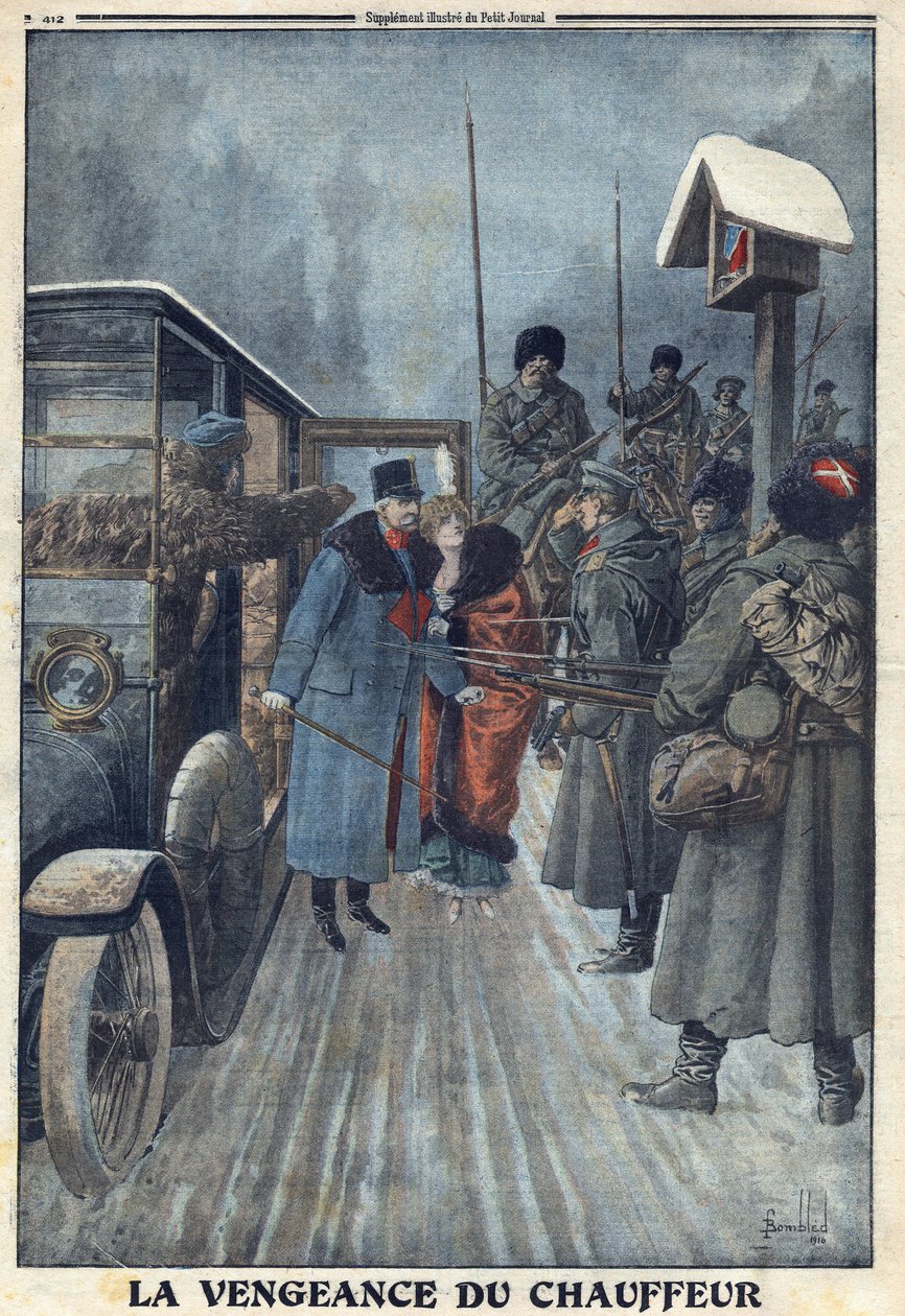 Første Verdenskrig 1914-1918 (Krig 14-18). Den østrigske general Skarbonovich blev fordømt af sin chauffør, der ønskede at hævne hans mishandling, taget til fange i en russisk lejr. I "" Le Petite Journal"", den 20/02/1916. Privat samling af Anonymous Anonymous