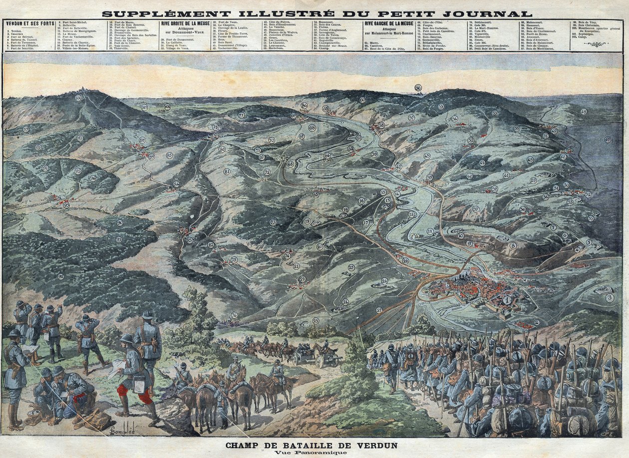 Første Verdenskrig 1914-1918 (Krig 14-18). Oversigt over slagmarken ved Verdun fra 21. februar til 19. december af Anonymous Anonymous