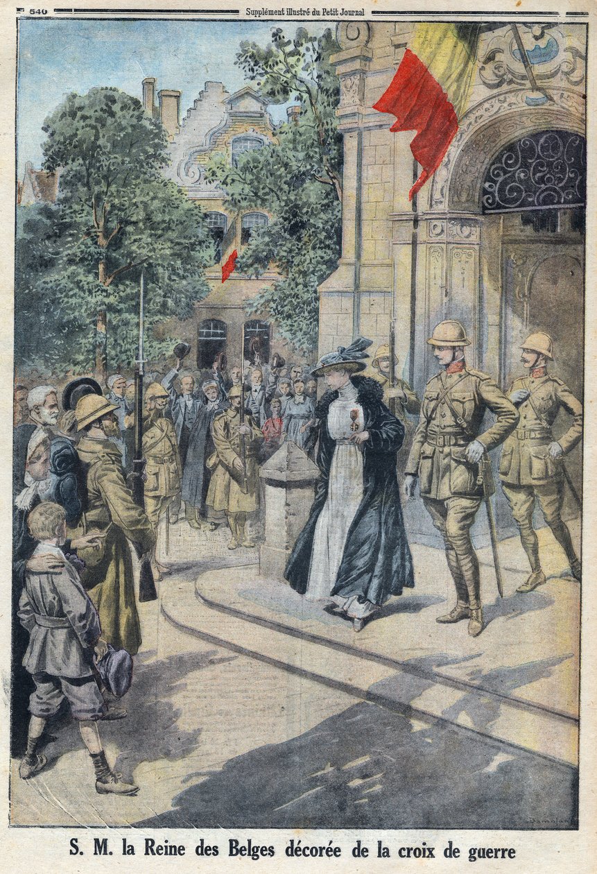 Første Verdenskrig 1914-1918 (Krig 14-18). Hendes Majestæt Belgiernes Dronning Elisabeth de Baviere (1876-1965) blev tildelt krigskorset. I "Le Petite Journal" af Anonymous Anonymous