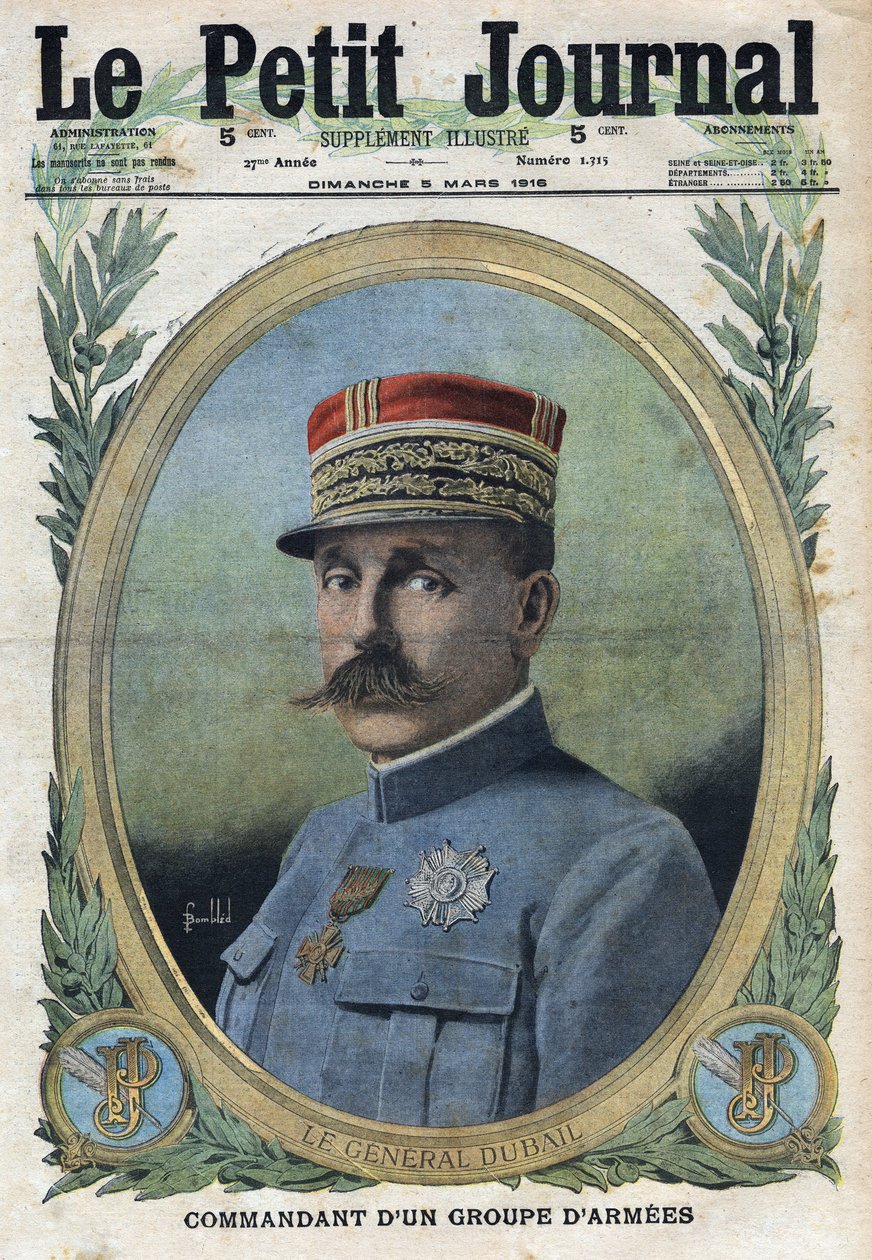 Første Verdenskrig 1914-1918 (Krig 14-18). Portræt af general Auguste Dubail (1851-1934). I "" Le Petite Journal"", den 5/03/1916. Privat samling af Anonymous Anonymous