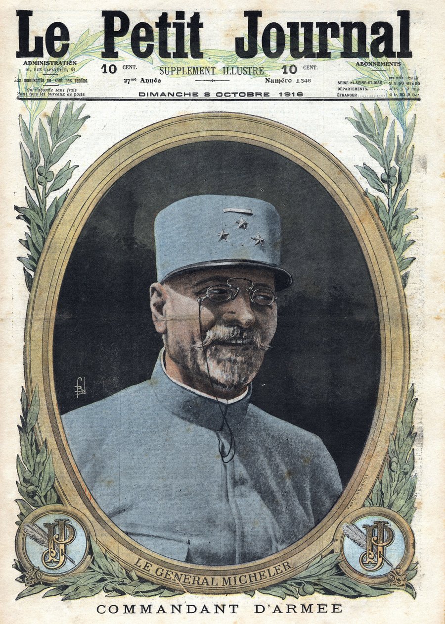 Første Verdenskrig 1914-1918 (Krig 14-18). Portræt af general Joseph Alfred Micheler (1861-1931) i ”Le Petit Journal”, den 8/10/1916 af Anonymous Anonymous