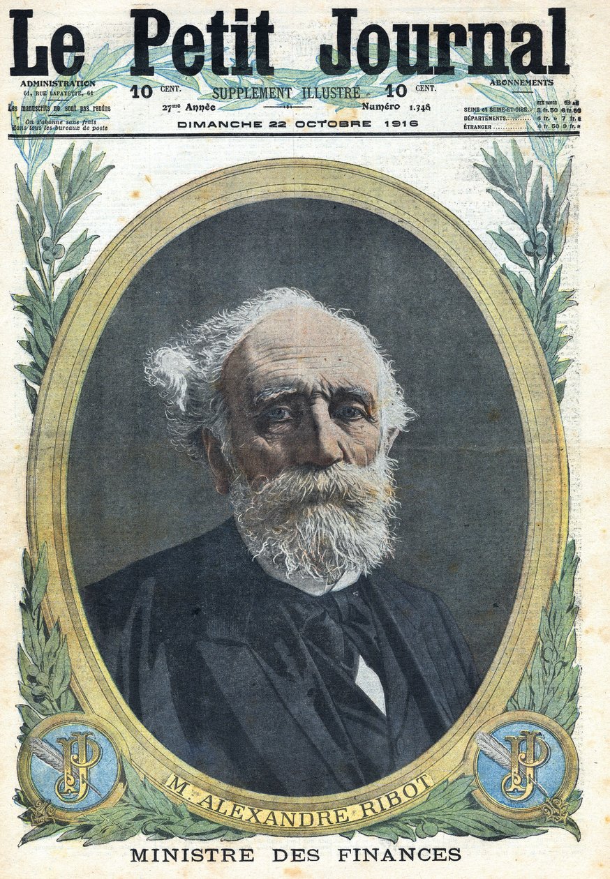 Første Verdenskrig 1914-1918 (Krig 14-18). Portræt af den franske finansminister Alexandre Ribot (1842-1923). I "" Le Petite Journal"", den 22/10/1916. Privat samling af Anonymous Anonymous