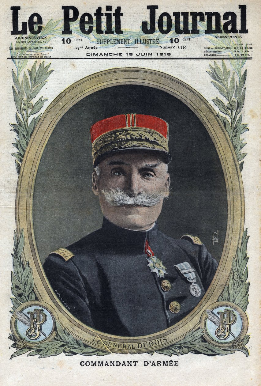 Første Verdenskrig 1914-1918 (Krig 14-18). Portræt af den franske general Pierre Dubois (1852-1924). I "" Le Petite Journal"", den 18/06/1916. Privat samling af Anonymous Anonymous