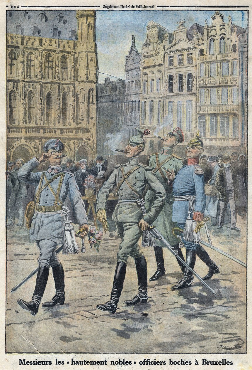 Første Verdenskrig 1914-1918 (Krig 14-18). De tyske officerer i Bruxelles repræsenteret som "højt ædle boches". I "" Le Petite Journal"", den 28/05/1916. Privat samling af Anonymous Anonymous
