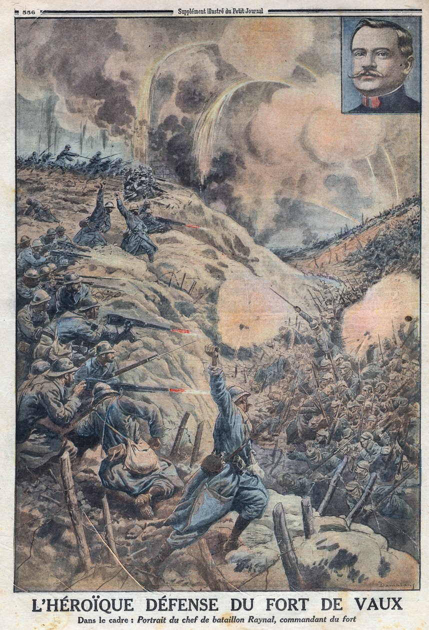 Første Verdenskrig 1914-1918 (Krig 14-18). Det heroiske forsvar af Fort de Vaux med dets bataljonsleder Sylvain Eugene Raynal (1867-1939). I "" Le Petite Journal" af Anonymous Anonymous