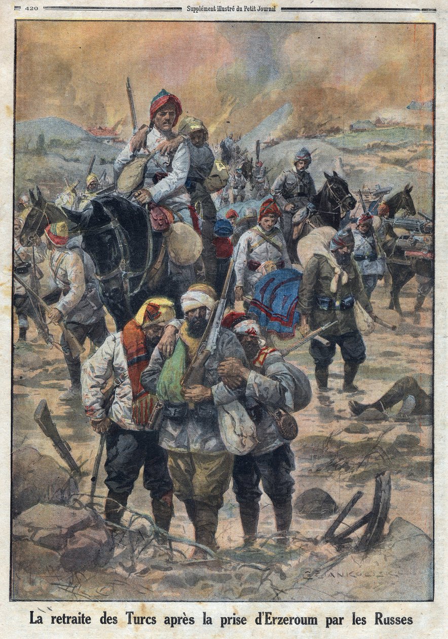Første Verdenskrig 1914-1918 (Krig 14-18). Tyrkernes tilbagetog efter at russerne indtog Erzerum. I "" Le Petite Journal"", den 27/02/1916. Privat samling af Anonymous Anonymous