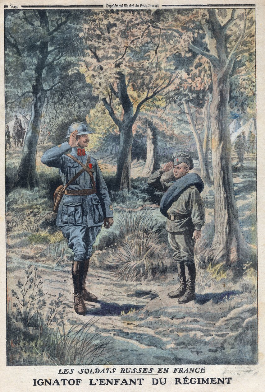 Første Verdenskrig 1914-1918 (Krig 14-18). Den unge russiske soldat Ignatof i et fransk hærregiment. I "" Le Petité Journal"", den 21/05/1916. Privat samling af Anonymous Anonymous