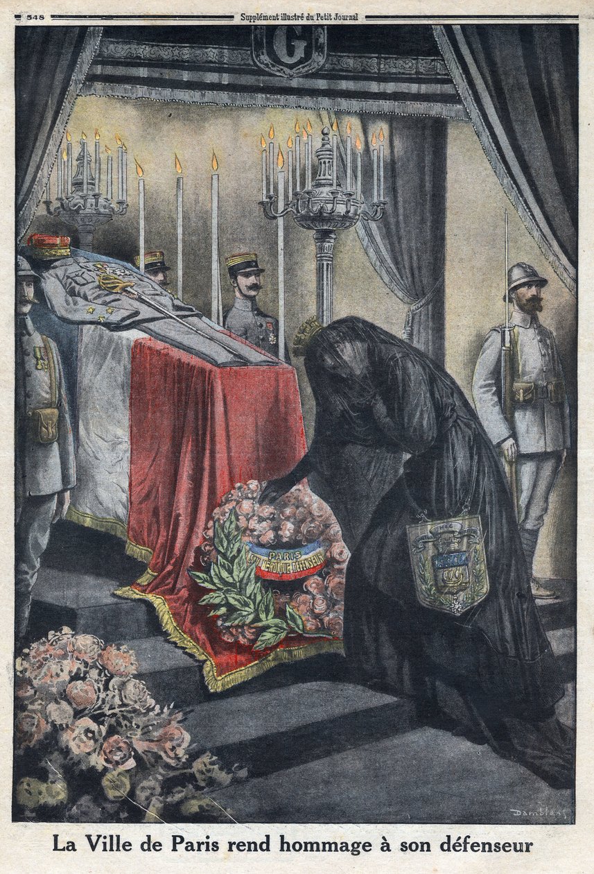 Første Verdenskrig 1914-1918 (Krig 14-18). Hyldest af byen Paris til general Joseph Simon Gallieni (1849-1916), der forsvarede byen. I "" Le Petite Journal"", den 18/06/1916. Privat samling af Anonymous Anonymous