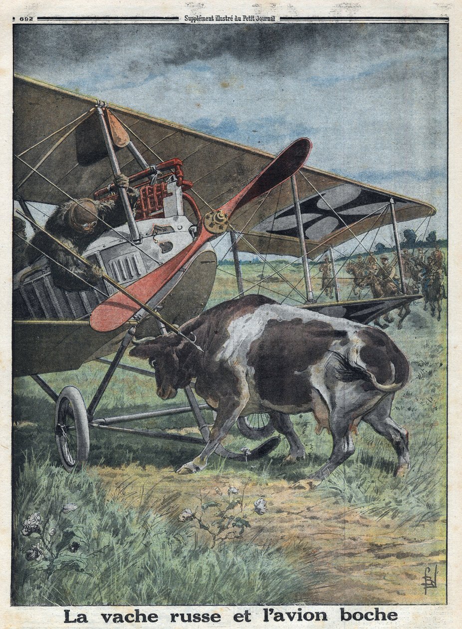 Første Verdenskrig 1914-1918 (Krig 14-18). ko i Rusland forhindrer et tysk hærfly i at afkøle. I "" Le Petite Journal"", den 22/10/1916. Privat samling af Anonymous Anonymous