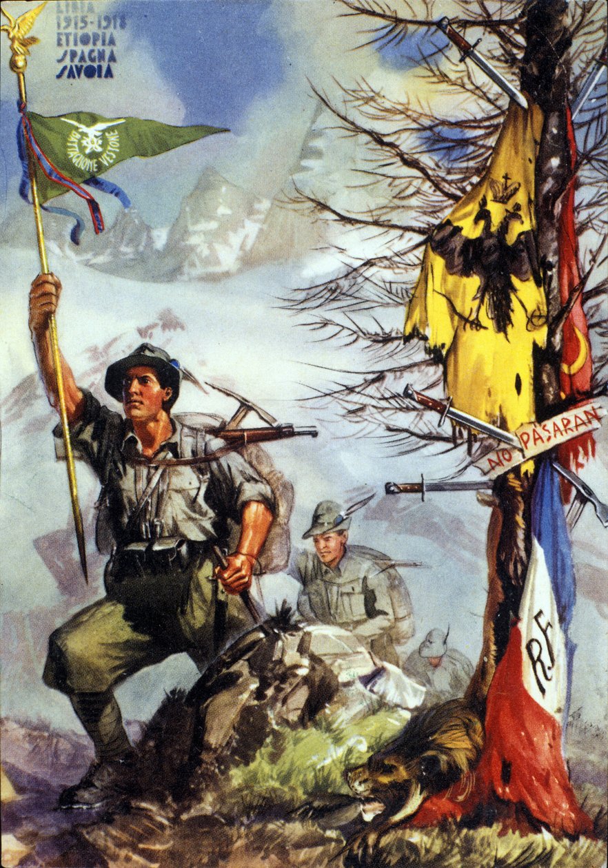 Første Verdenskrig: "" Plakat, der hylder Vestone-bataljonen af italienske alpejægere (Alpino eller Alpini), 6. regiment af Anonymous Anonymous